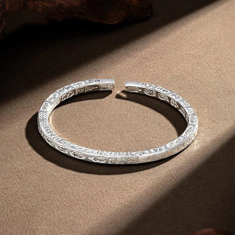 Old Qingyun Silver Building 999 Fine Silver Bangles Unisex-3