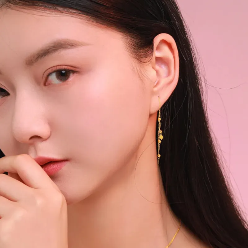 Old Qingyun Silver Building 18K Gold Drop Earrings Women's-4
