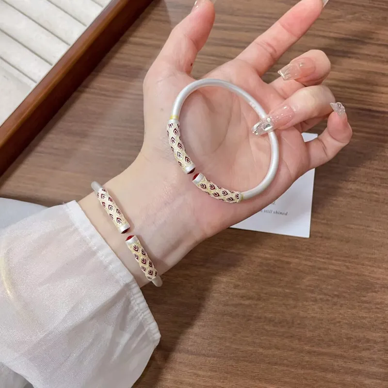 Old Qingyun Silver Building 999 Fine Silver Bangles Unisex-4