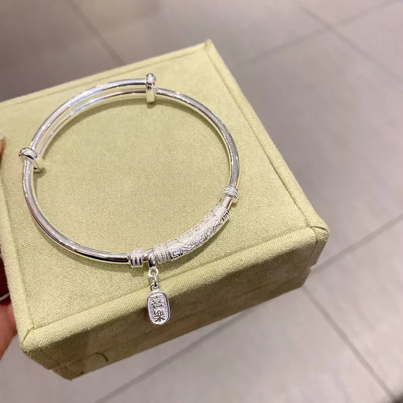 Old Qingyun Silver Building 999 Fine Silver Bangles Unisex-1
