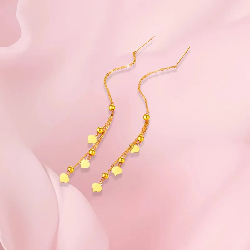 Old Qingyun Silver Building 18K Gold Drop Earrings Women's-1