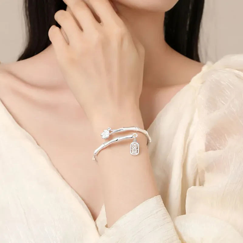 Old Qingyun Silver Building 999 Fine Silver Bangles Women's-4