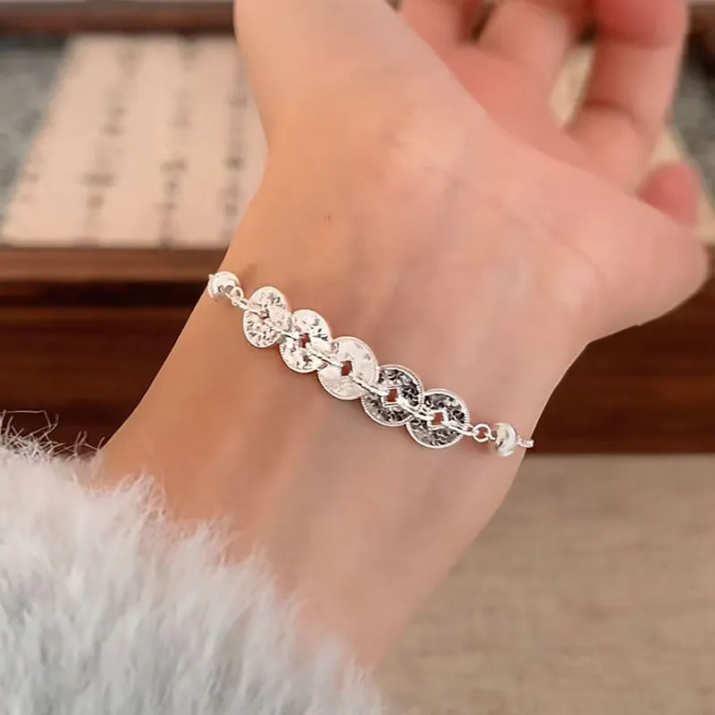 Old Qingyun Silver Building S925 Silver Bracelets Unisex-4