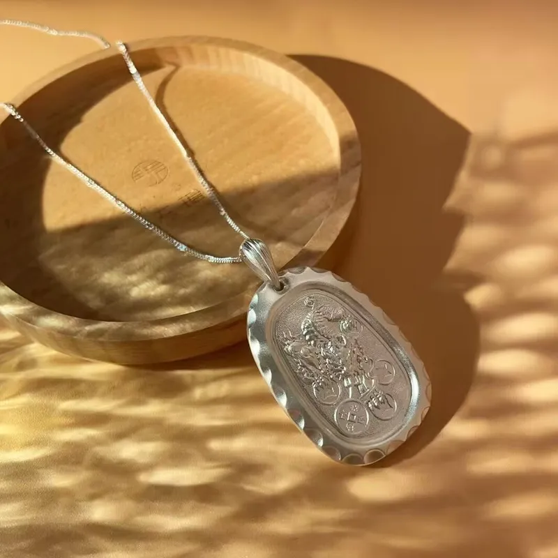 Old Qingyun Silver Building 999 Fine Silver Pendants Unisex-4