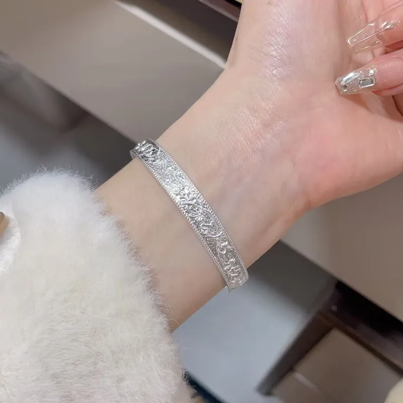 Old Qingyun Silver Building 999 Fine Silver Bangles Unisex-4