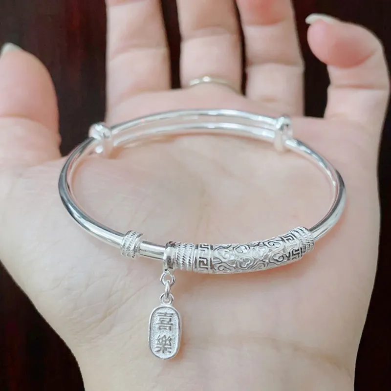 Old Qingyun Silver Building 999 Fine Silver Bangles Unisex-4