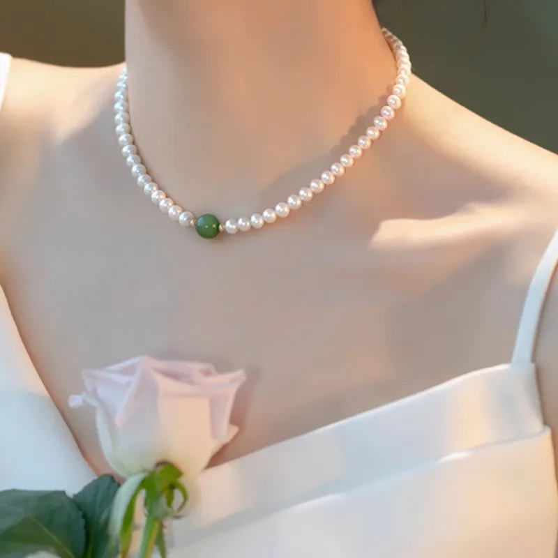 Old Qingyun Silver Building Pearl Necklaces Women's-4
