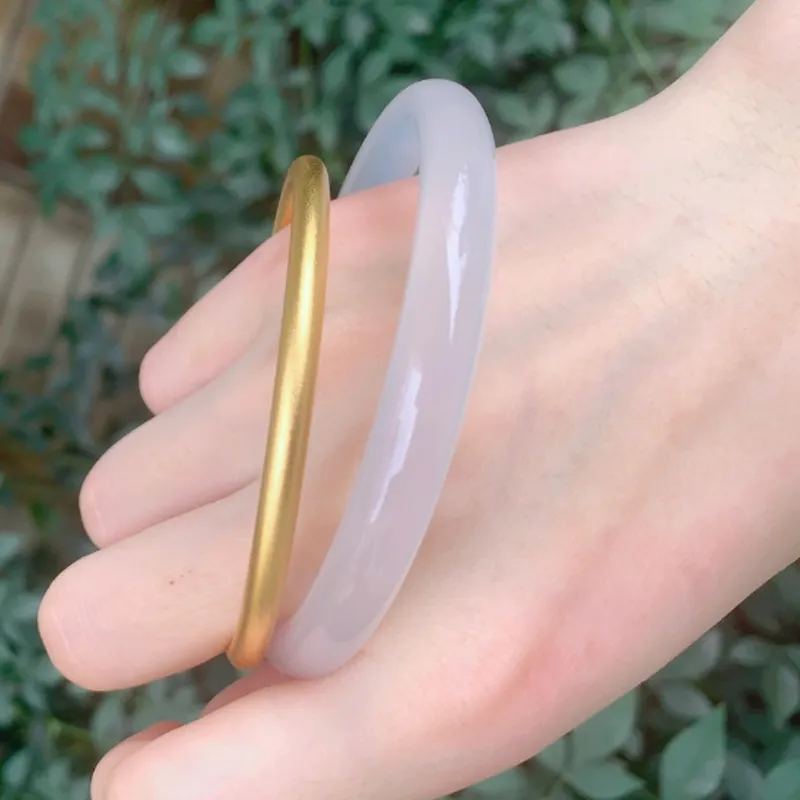 Old Qingyun Silver Building Chalcedony Jade Bangles Women's-1
