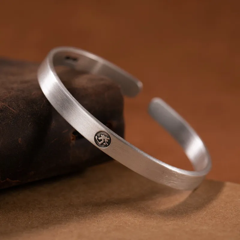 Old Qingyun Silver Building 999 Fine Silver Bangles Unisex-2