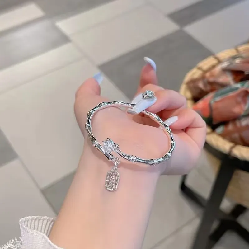 Old Qingyun Silver Building 999 Fine Silver Bangles Women's-3