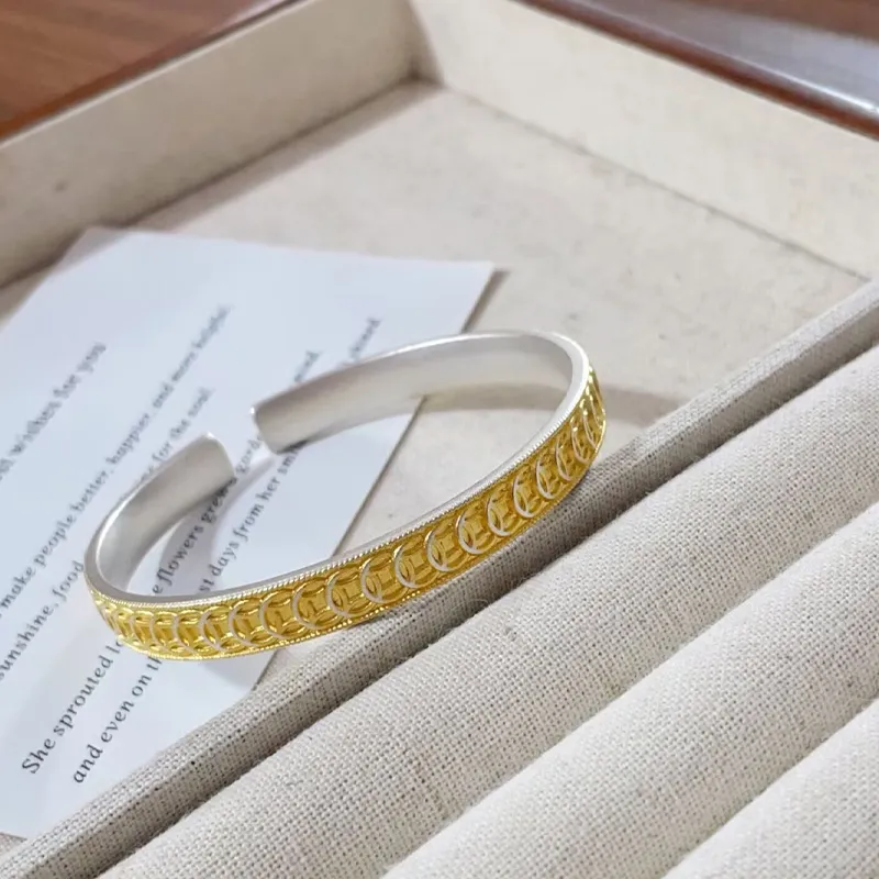 Old Qingyun Silver Building 999 Fine Silver Bangles Women's-1