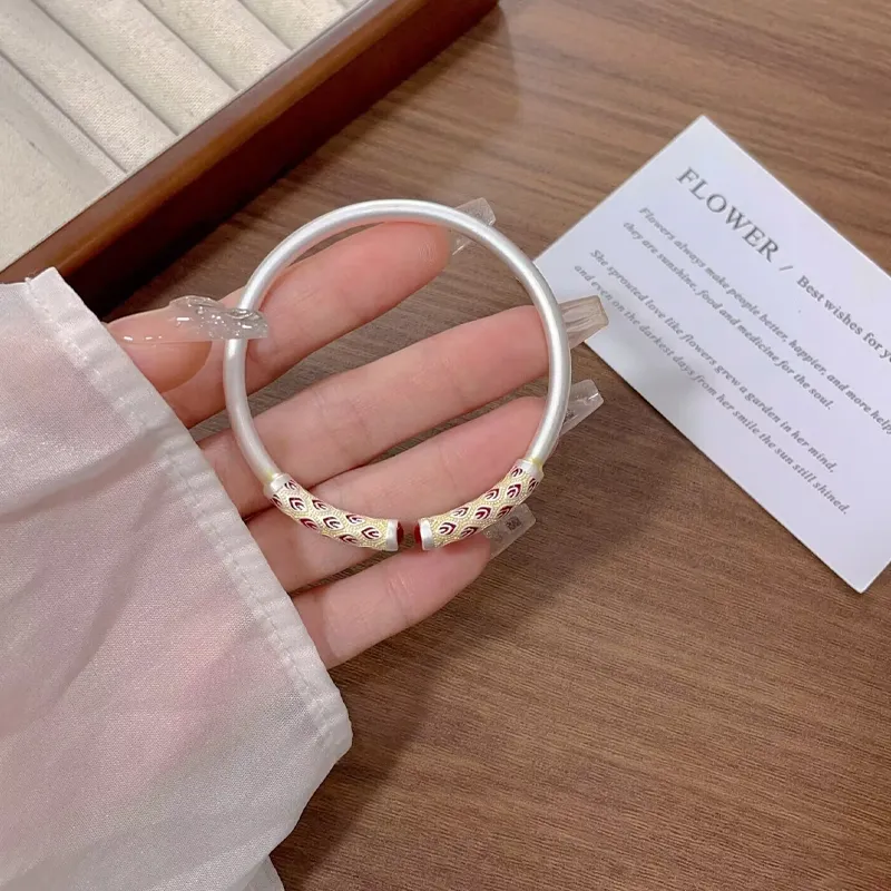 Old Qingyun Silver Building 999 Fine Silver Bangles Unisex-1