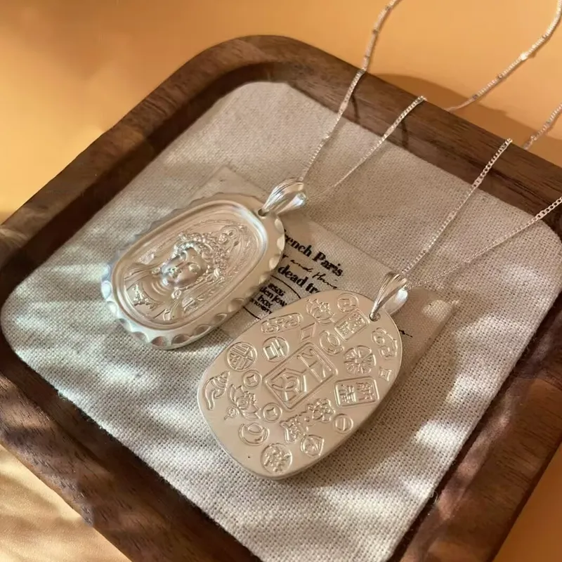 Old Qingyun Silver Building 999 Fine Silver Pendants Unisex-2