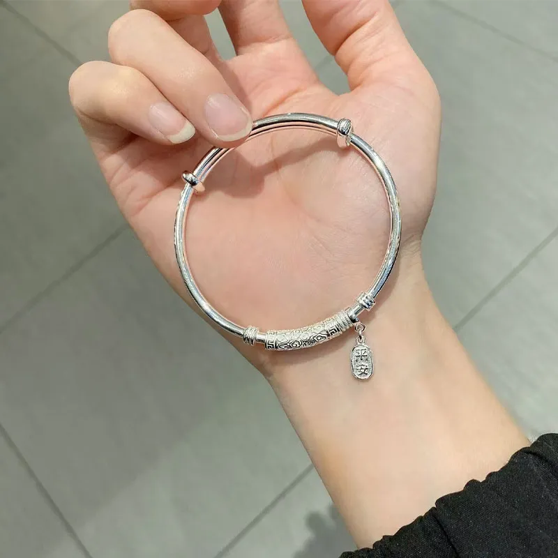 Old Qingyun Silver Building 999 Fine Silver Bangles Unisex-3