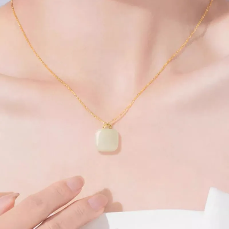 Old Qingyun Silver Building Hetian Jade Pendants Pale Greenish White Jade Women's-4