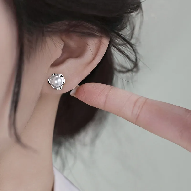 Old Qingyun Silver Building Sterling Silver 990 Stud Earrings Women's-6