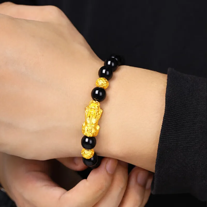 Old Qingyun Silver Building Obsidian Bracelets Unisex-1