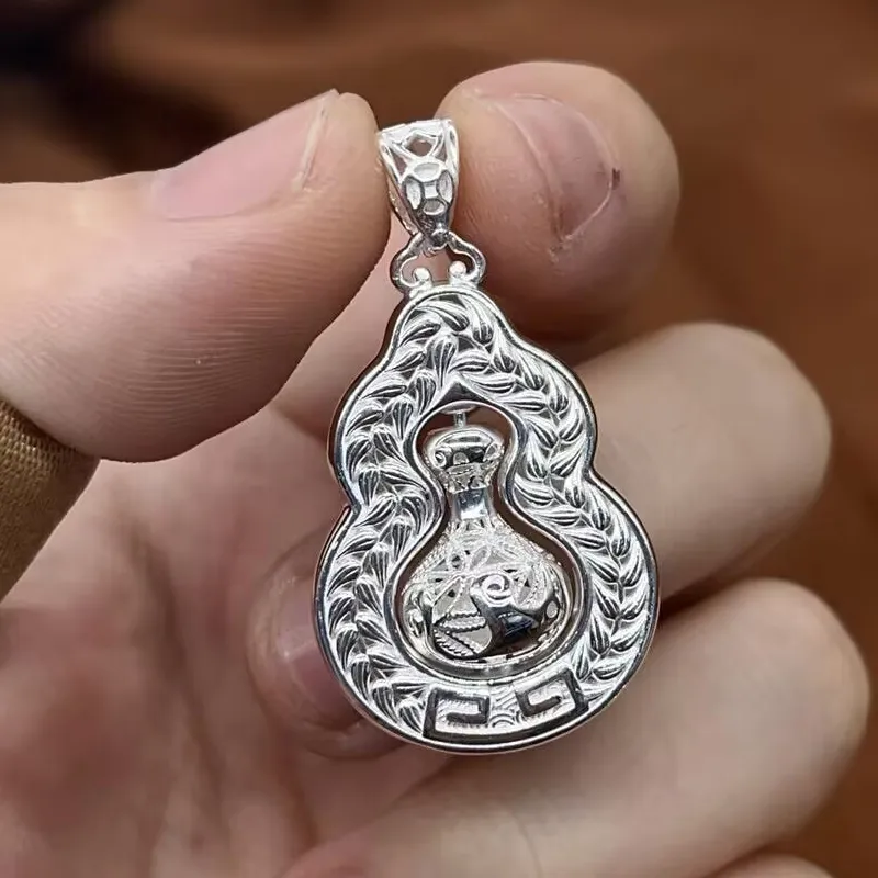 Old Qingyun Silver Building 999 Fine Silver Pendants Unisex-2