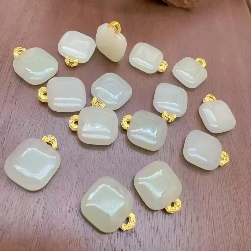 Old Qingyun Silver Building Hetian Jade Pendants Pale Greenish White Jade Women's-3