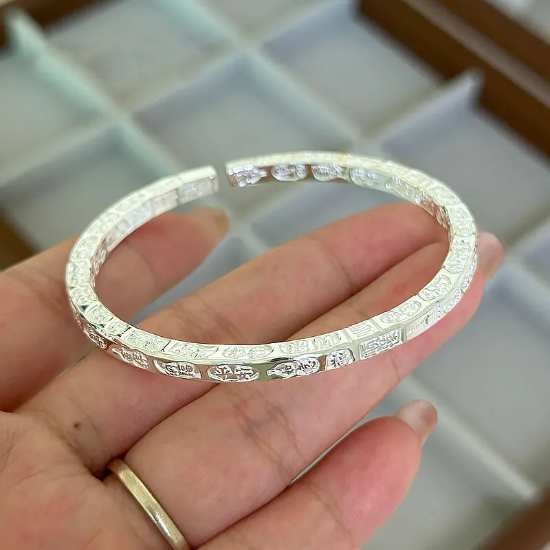 Old Qingyun Silver Building 999 Fine Silver Bangles Unisex-5
