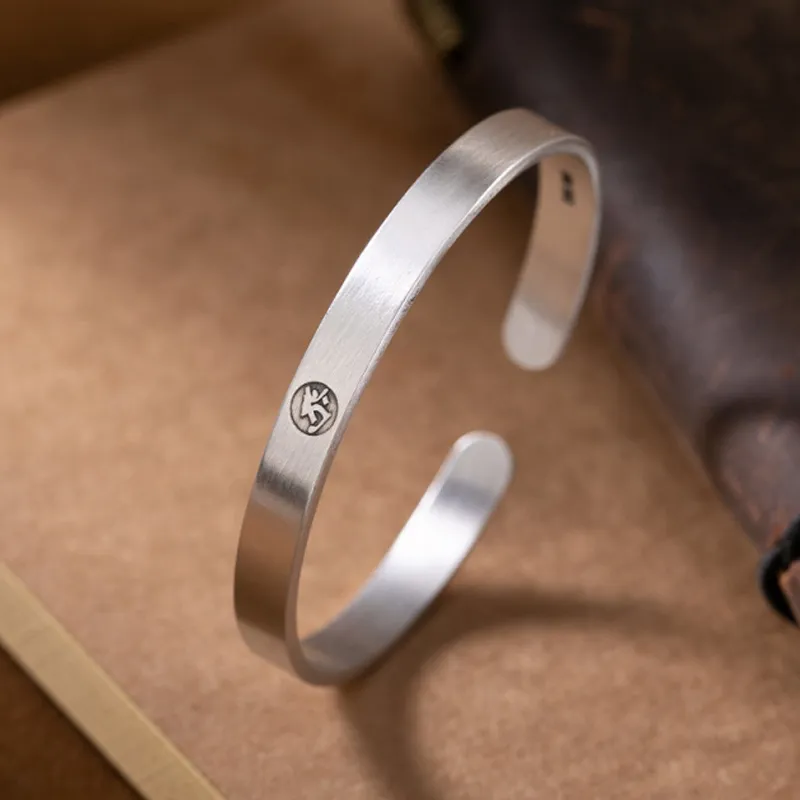 Old Qingyun Silver Building 999 Fine Silver Bangles Unisex-3