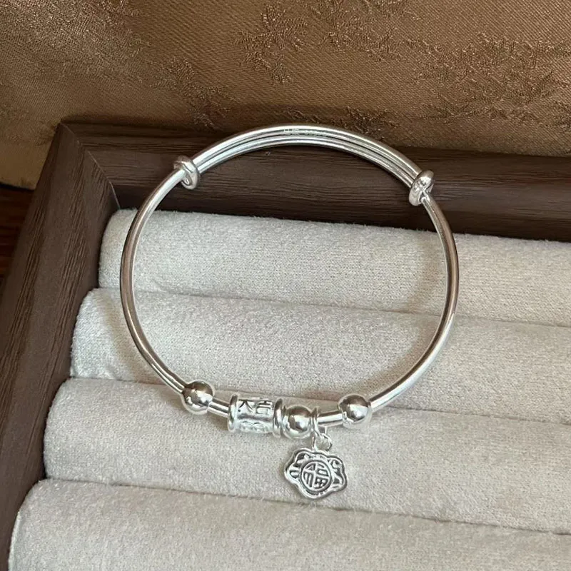 Old Qingyun Silver Building 999 Fine Silver Bangles Unisex-1