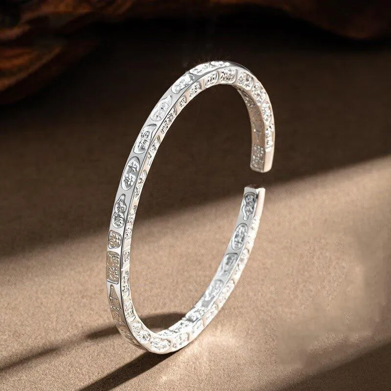 Old Qingyun Silver Building 999 Fine Silver Bangles Unisex-2
