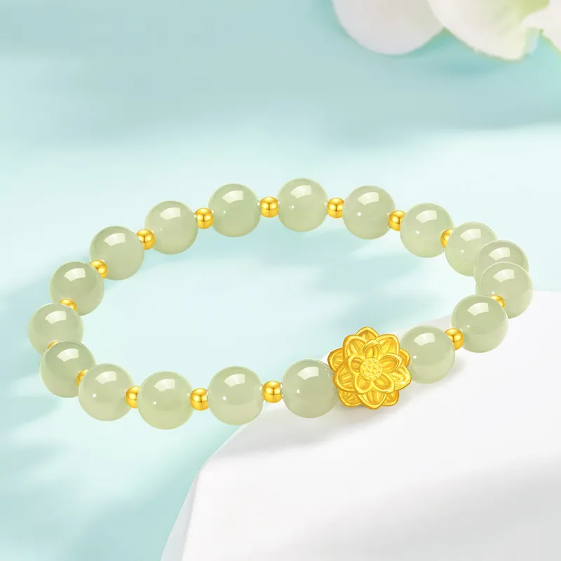 Old Qingyun Silver Building Hetian Jade Bracelets Pale Greenish White Jade Unisex-2