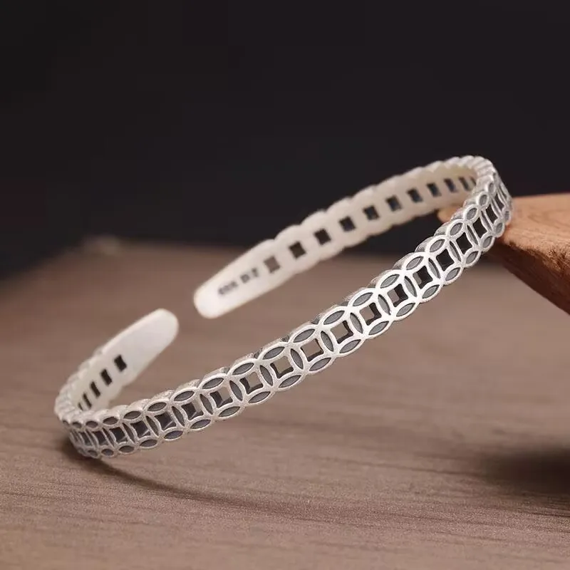Old Qingyun Silver Building 999 Fine Silver Bangles Unisex-1