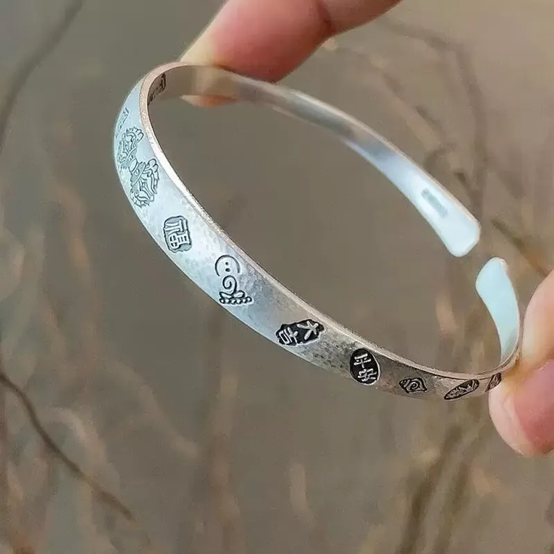 Old Qingyun Silver Building 999 Fine Silver Bangles Unisex-1
