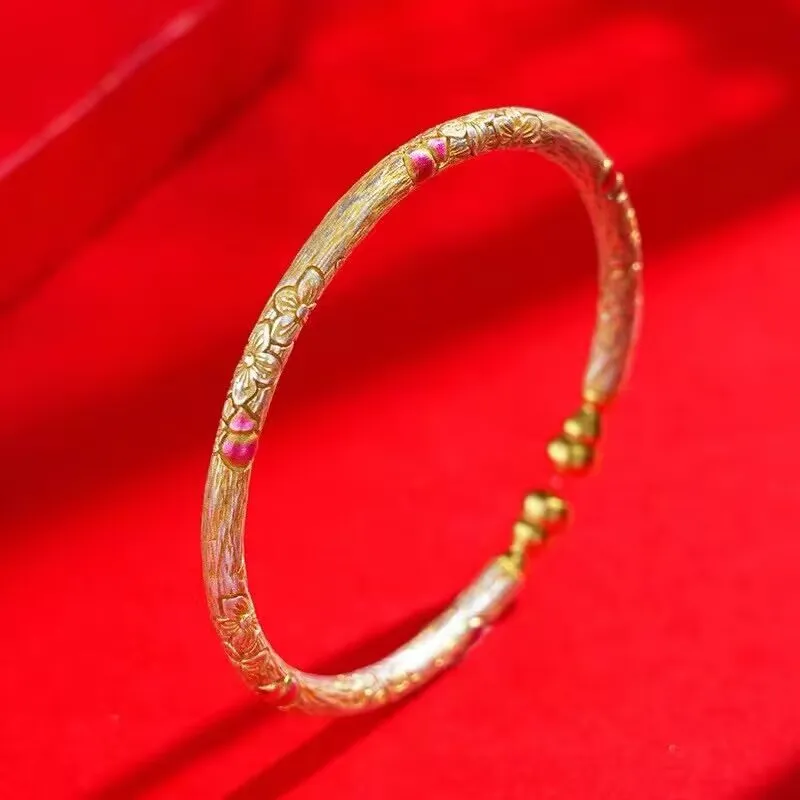 Old Qingyun Silver Building 999 Fine Silver Bangles Unisex-2
