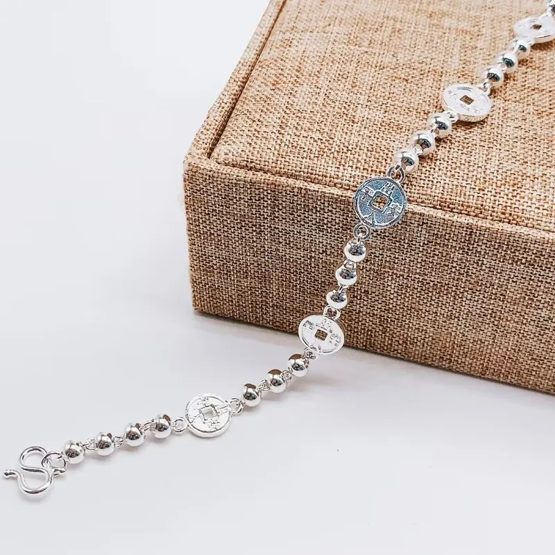 Old Qingyun Silver Building Foot Silver 990 Bracelets Unisex-3