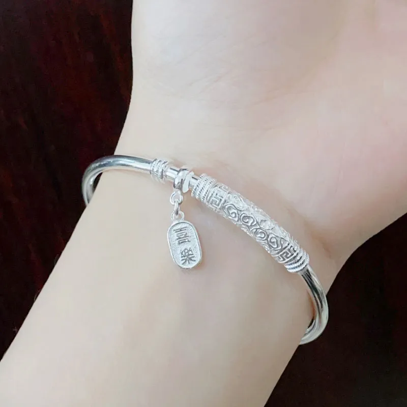 Old Qingyun Silver Building 999 Fine Silver Bangles Unisex-5