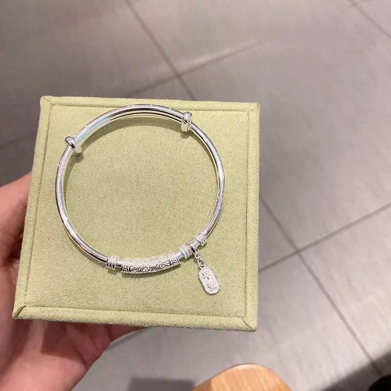 Old Qingyun Silver Building 999 Fine Silver Bangles Unisex-2