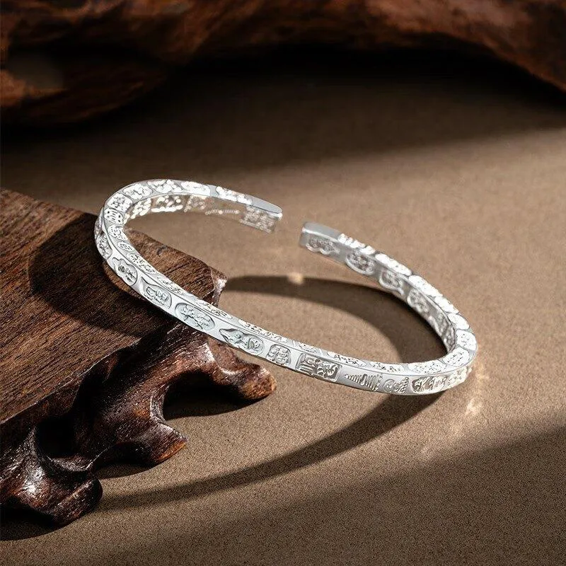 Old Qingyun Silver Building 999 Fine Silver Bangles Unisex-1