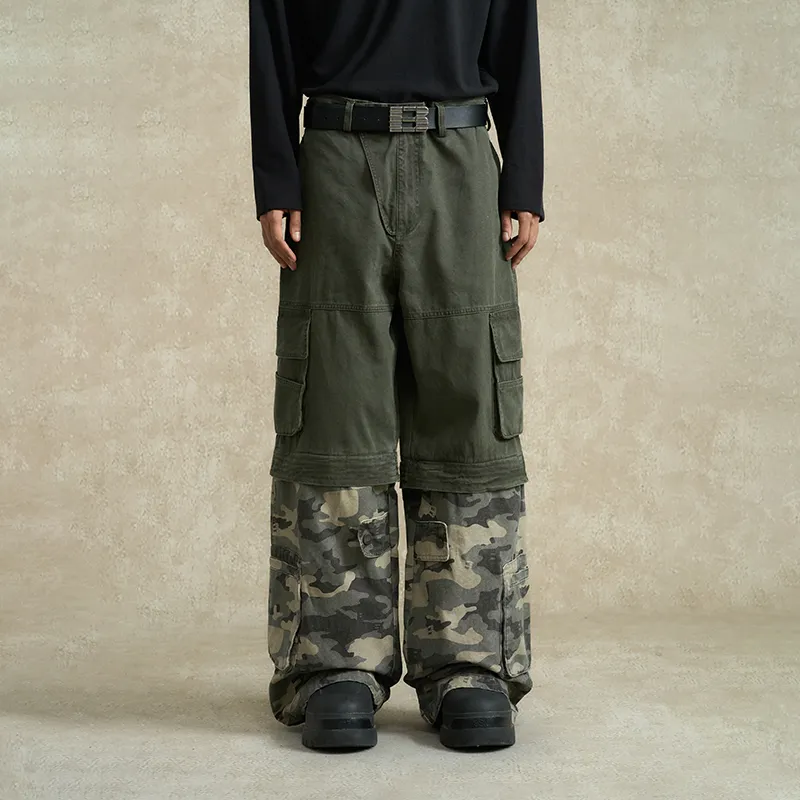 BONELESS Cargo Pants Unisex Gray Green & Camouflage-2