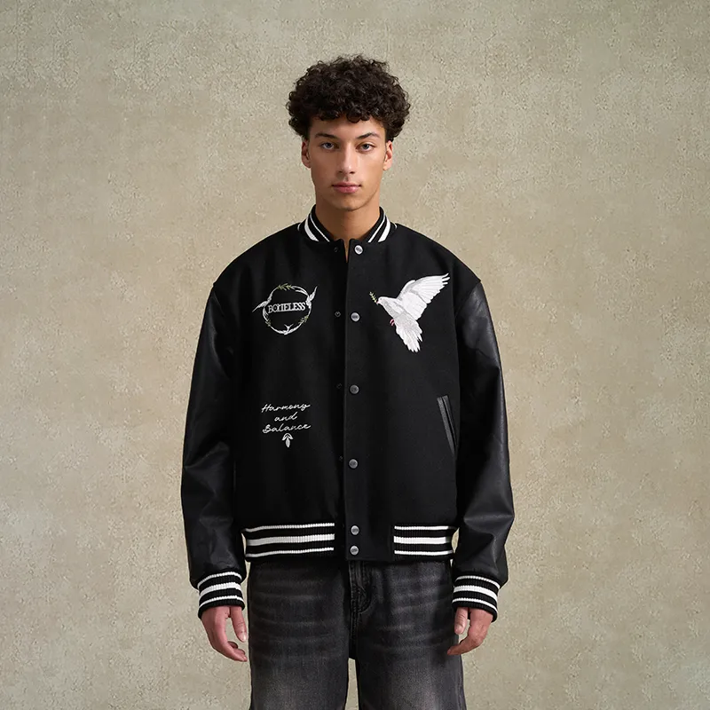 BONELESS Baseball Jacket Unisex Black-2