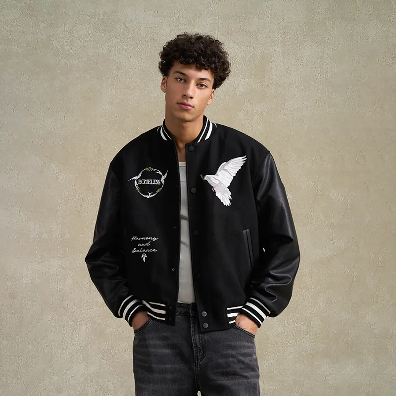 BONELESS Baseball Jacket Unisex Black-3