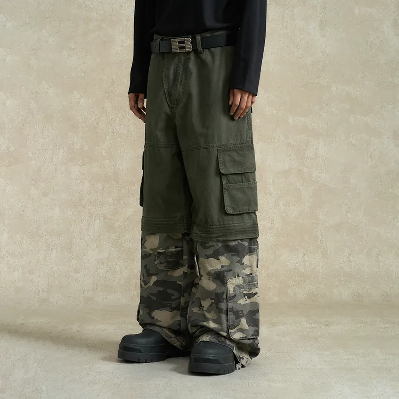 BONELESS Cargo Pants Unisex Gray Green & Camouflage-3
