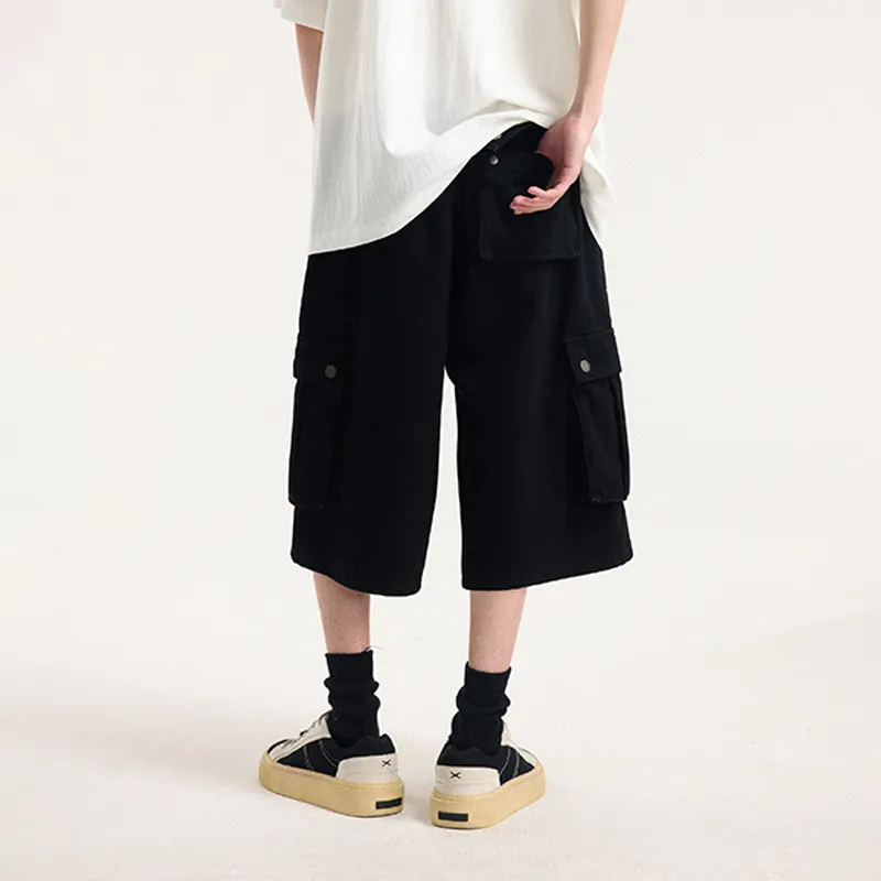 BONELESS Denim Shorts Unisex Washed Black-5