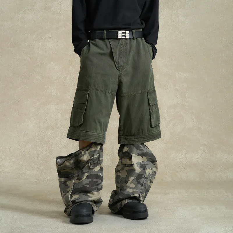BONELESS Cargo Pants Unisex Gray Green & Camouflage-4
