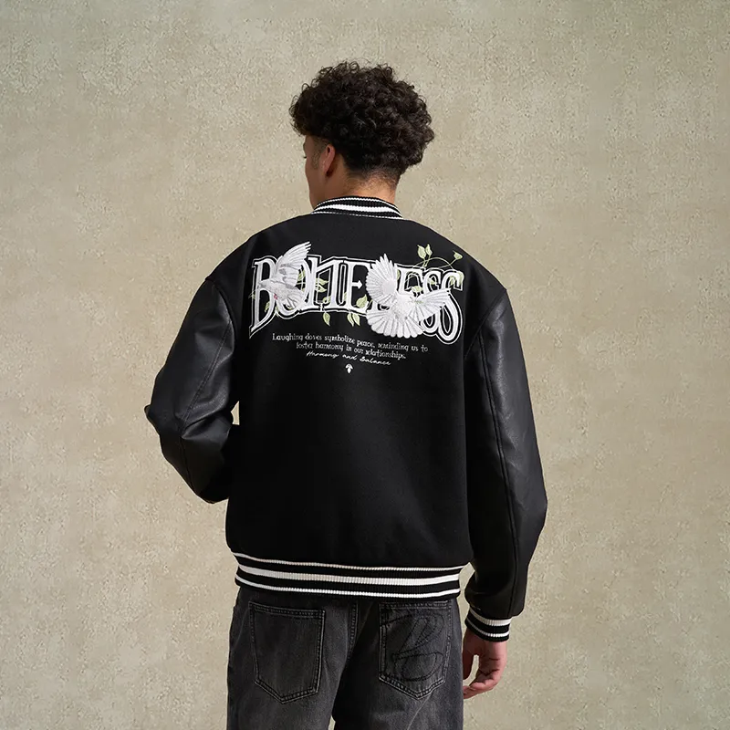 BONELESS Baseball Jacket Unisex Black-4