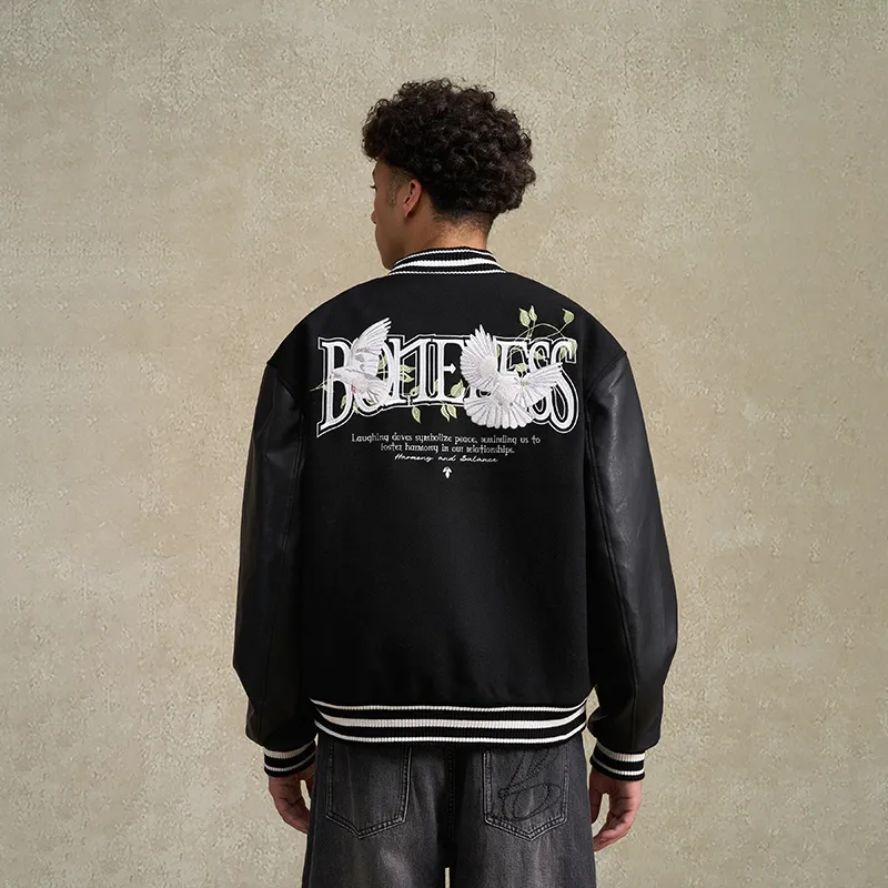 BONELESS Baseball Jacket Unisex Black-5