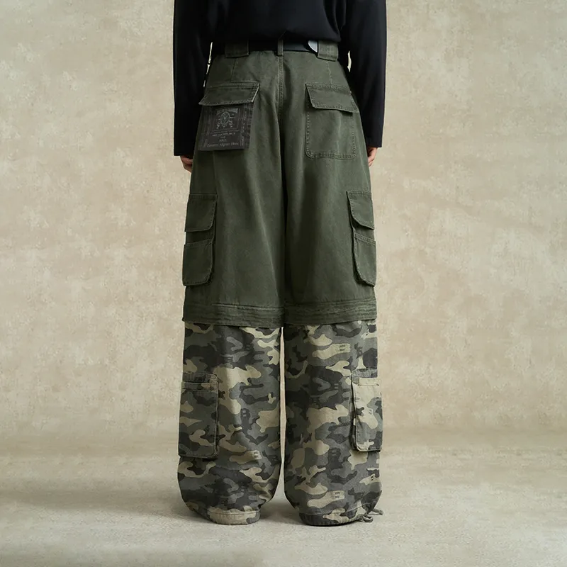 BONELESS Cargo Pants Unisex Gray Green & Camouflage-5