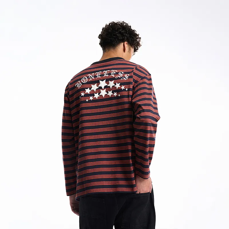BONELESS T Shirt Unisex Navy Blue & Red Stripes Color-2