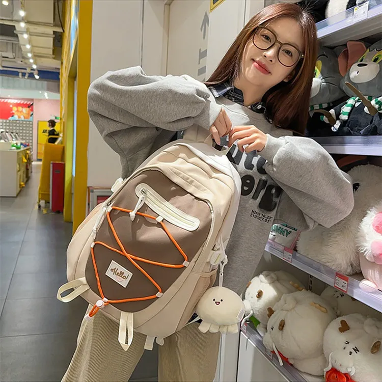 NOMK Nylon Backpack Unisex Pink/Yellow/Blue/Gray/Khaki/Green-13