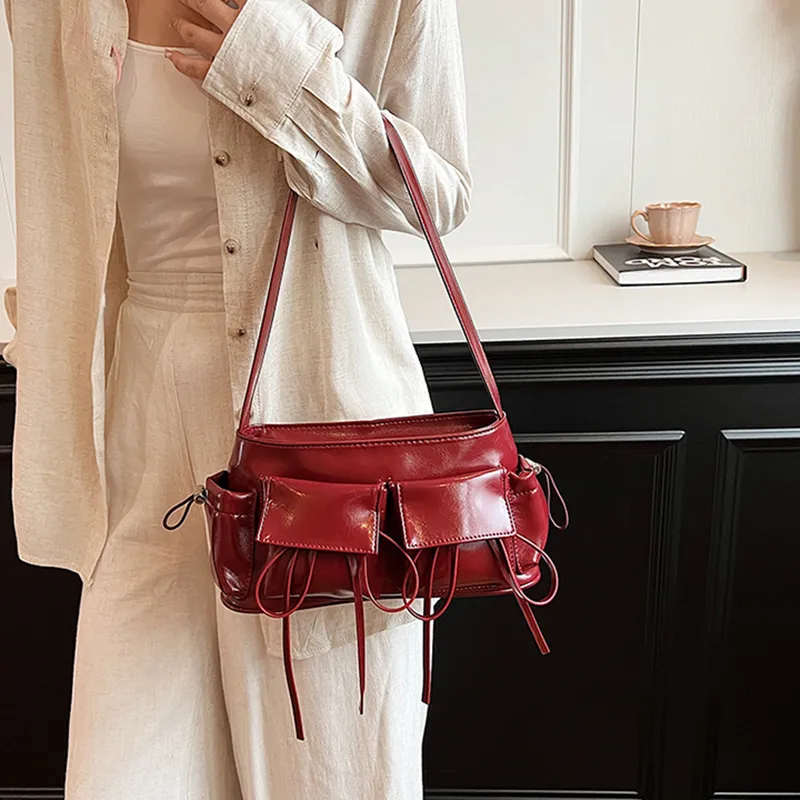 NOMK PU Shoulder Bag Women's Black/Ecru/Silver/Pink/Red-14