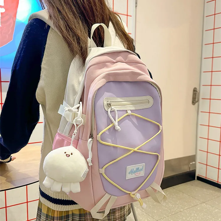 NOMK Nylon Backpack Unisex Pink/Yellow/Blue/Gray/Khaki/Green-1