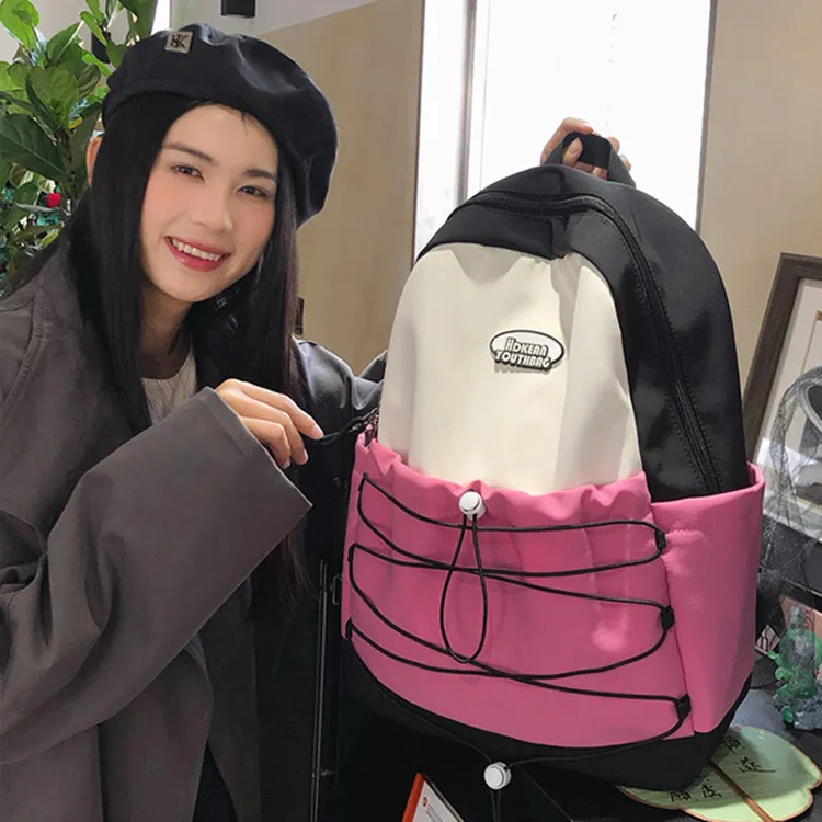 NOMK Nylon Portable One Shoulder Backpack Regular Women's Black Pink/Green Pink/Pink Blue/Blue Yellow-2