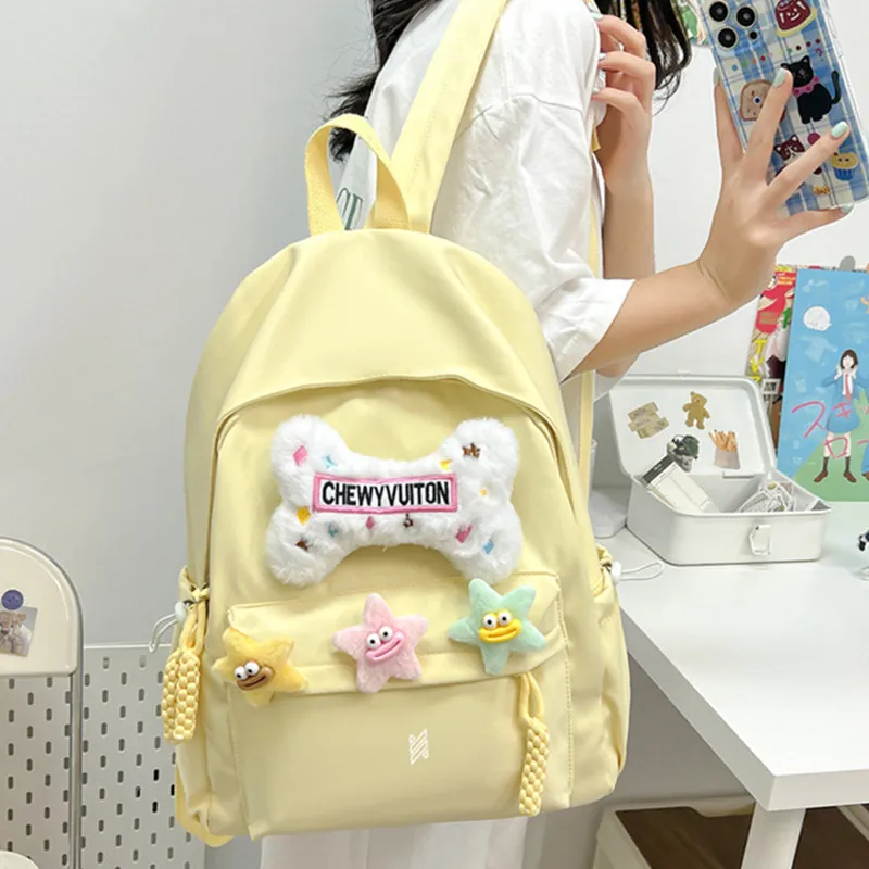 NOMK Nylon Backpack Backpack Backpack Handbag Women's Pink/Black/Green/White/Beige Yellow-18